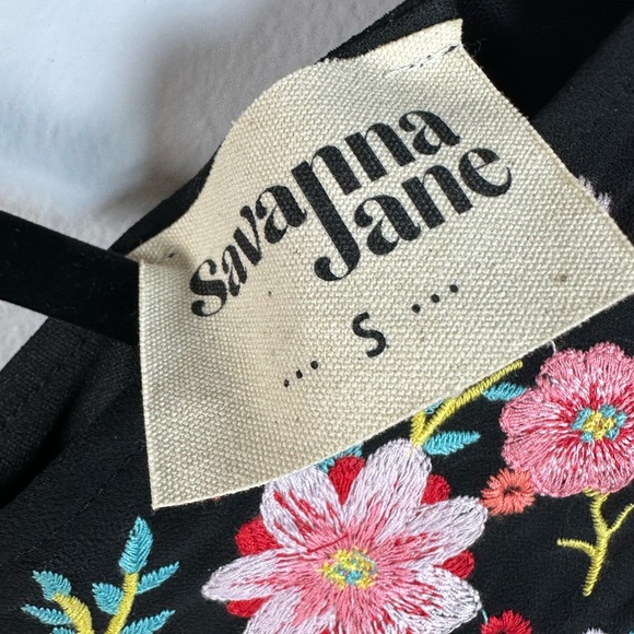 Savanna Jane Black Dress with Pink and Red Floral Embroidery Boho Midi - Picture 3 of 7